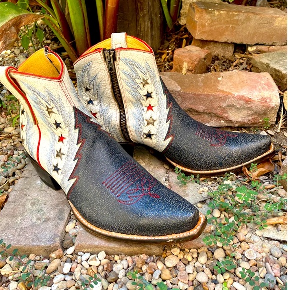 Old Gringo Shoes - Old Gringo Legacy Blue Zipper Bootie Boot embroidered inlay stars RTL $395 8.5